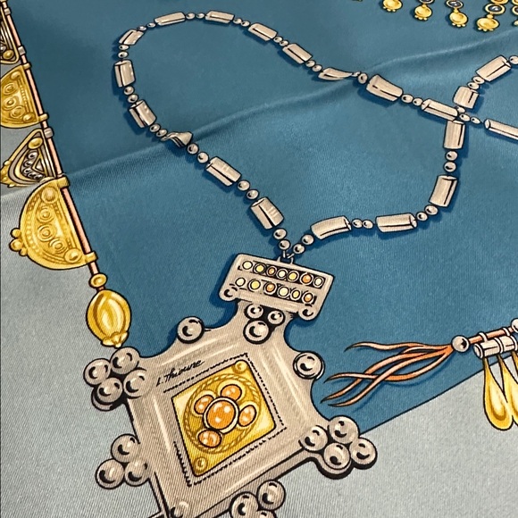 Hermès Blue and Yellow Silk Scarf - Picture 5 of 9